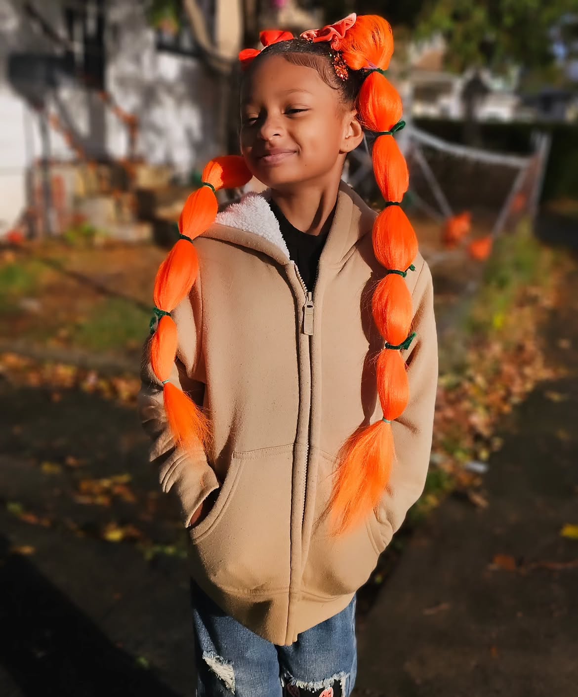 Bright Orange Punk Pumpkin Pigtails With Bows