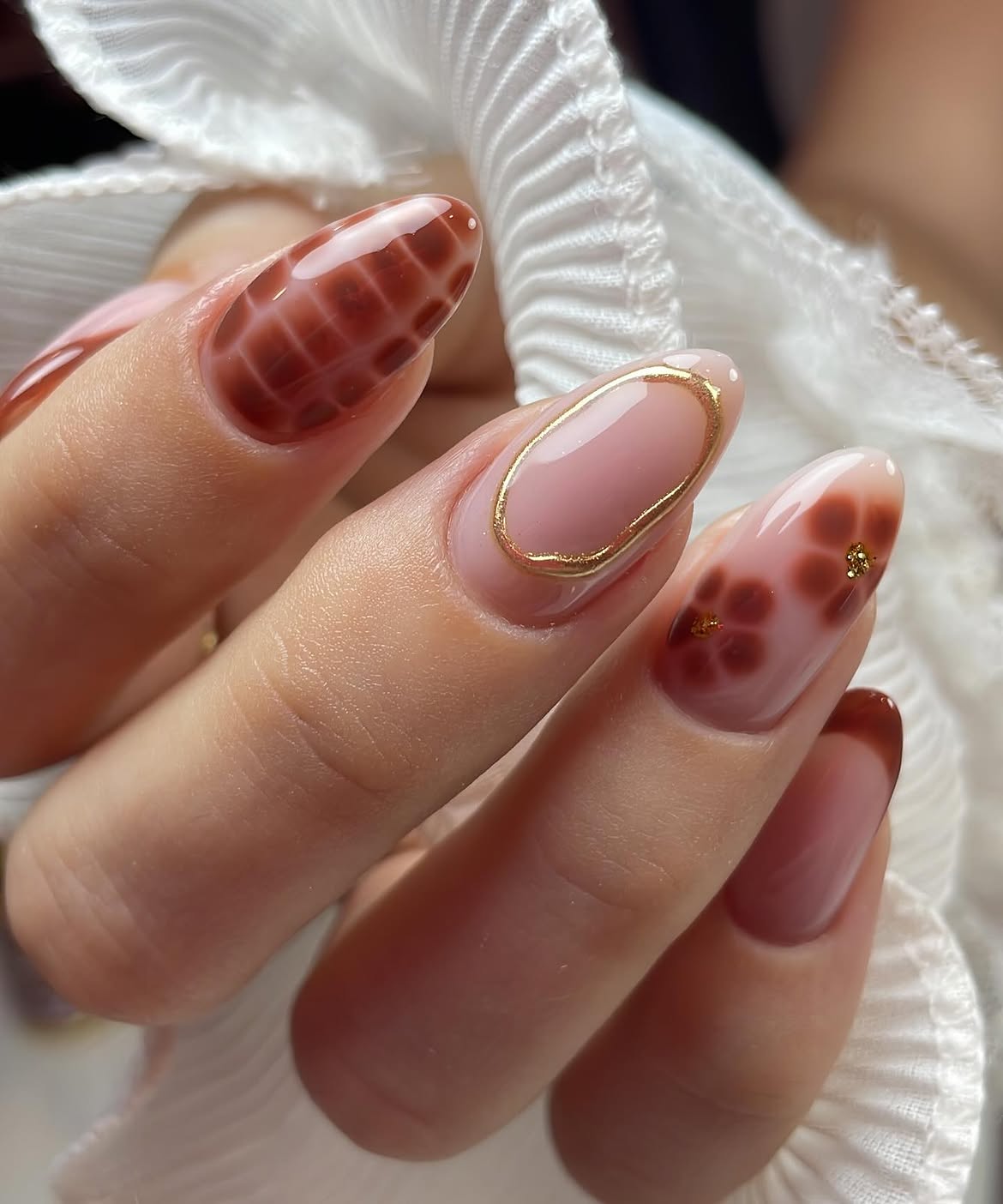 Brown Tortoise Shell Almond French Tips