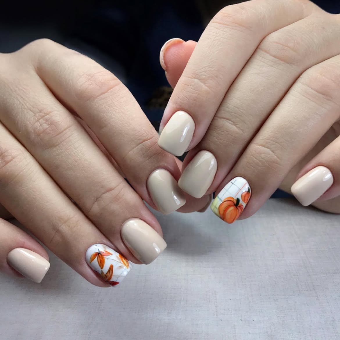 Chic Nude Pumpkin Patch Fall Nails