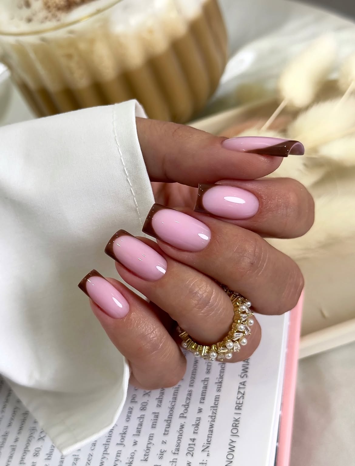 Chocolate Tip French Mani with Milky Pink Base