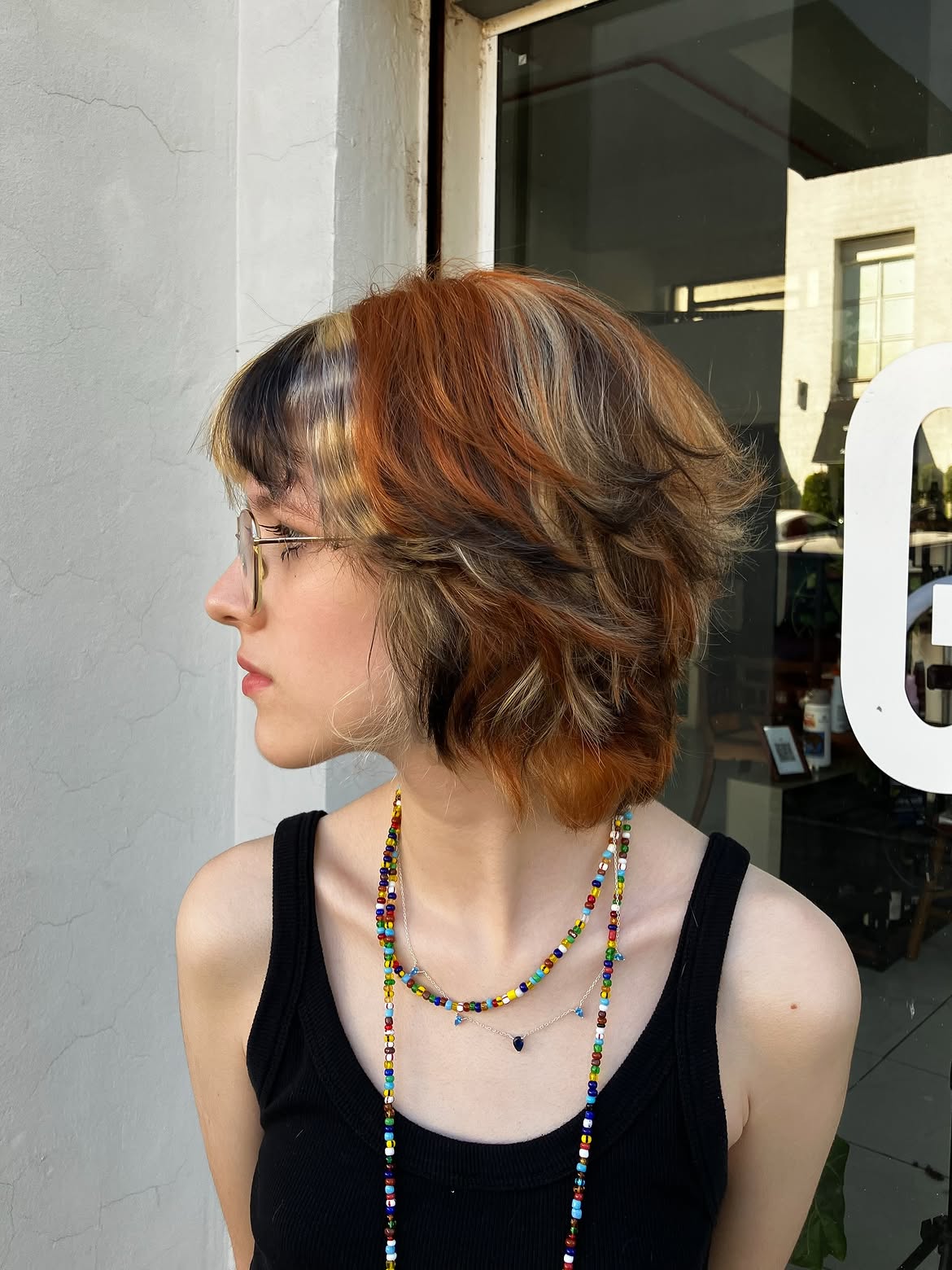 Choppy Shag With Copper & Blonde Color Melt