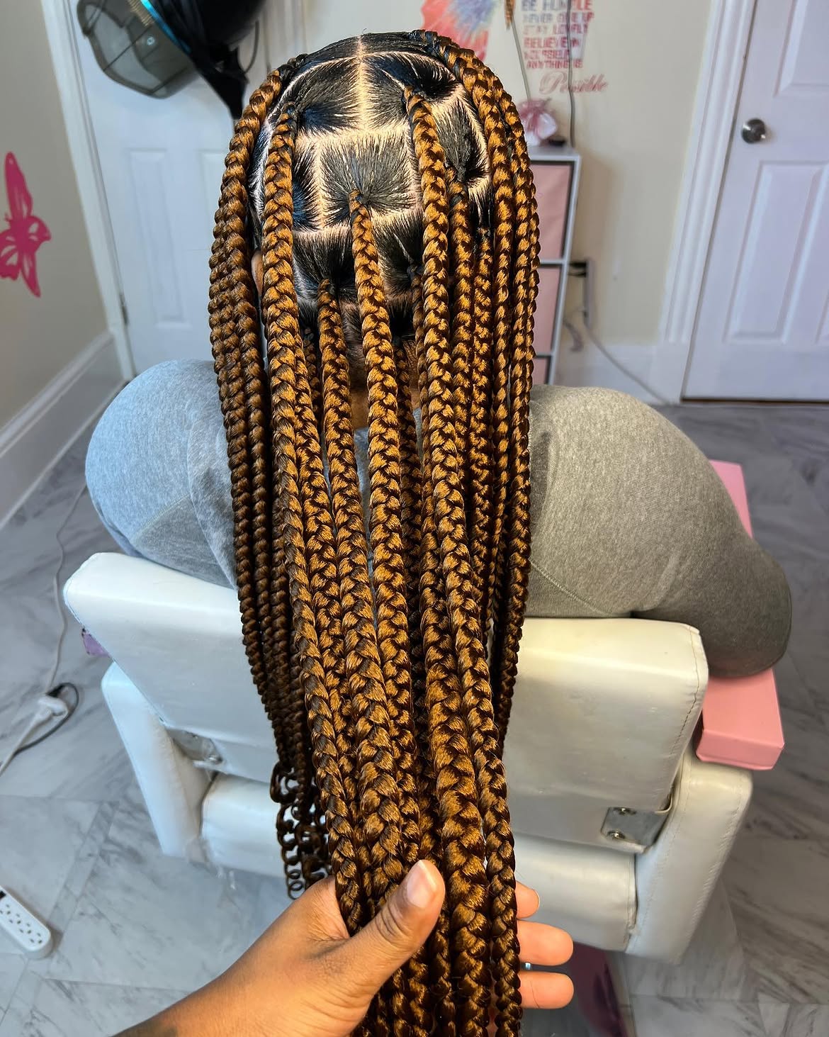 Chunky Honey Brown Box Braids With Curly Ends