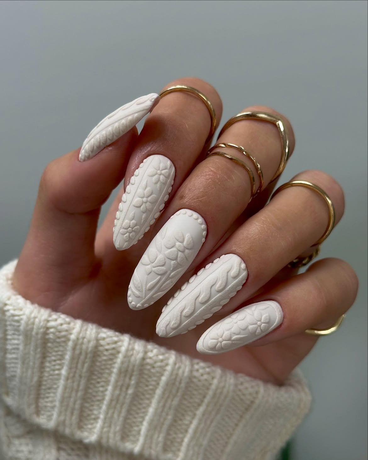 Chunky Knit Sweater Almond Nails