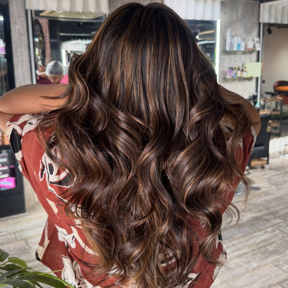 Cinnamon Brown Balayage With Loose Waves