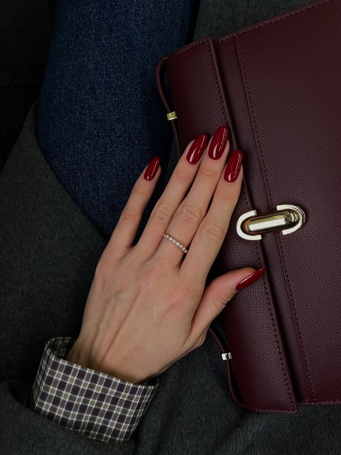 Classic Burgundy High Gloss Oval Nails