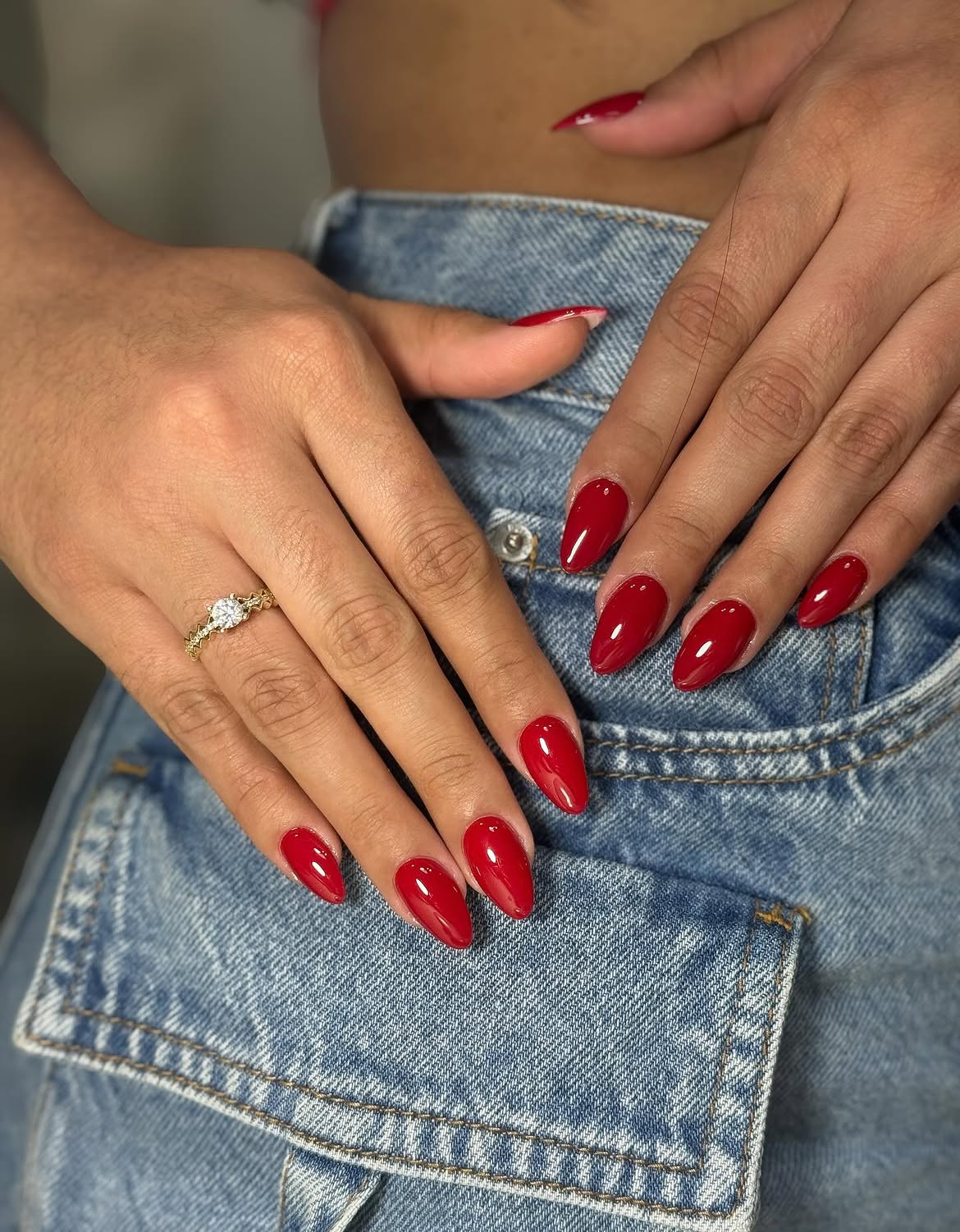 Classic Red Almond Nails with High Gloss Finish