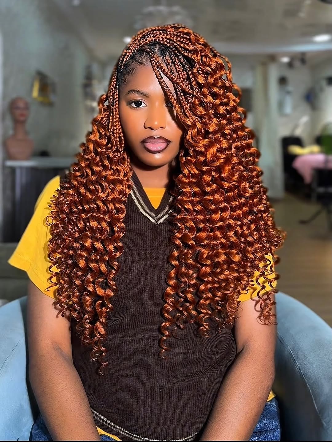 Copper Goddess Box Braids With Deep Curls