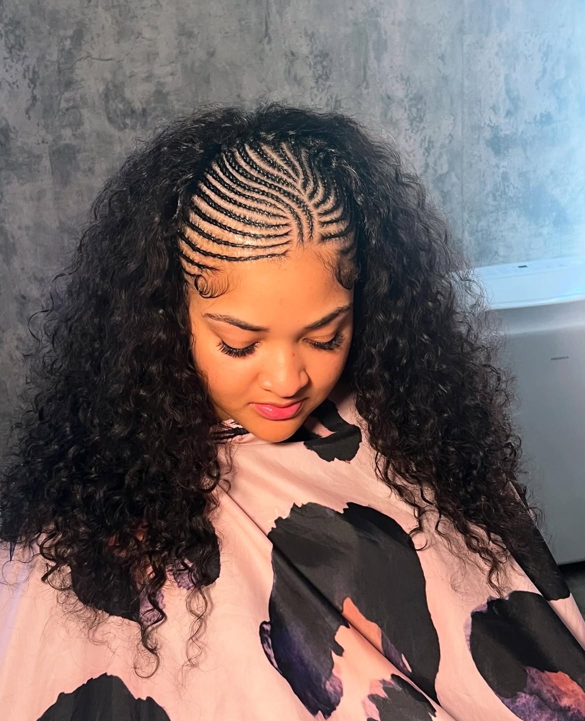 Cornrows With Flowing Curls And Baby Hairs