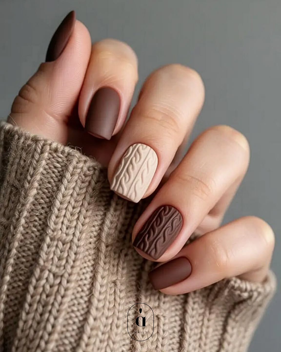 Cozy Matte Chocolate Cable Knit Nails