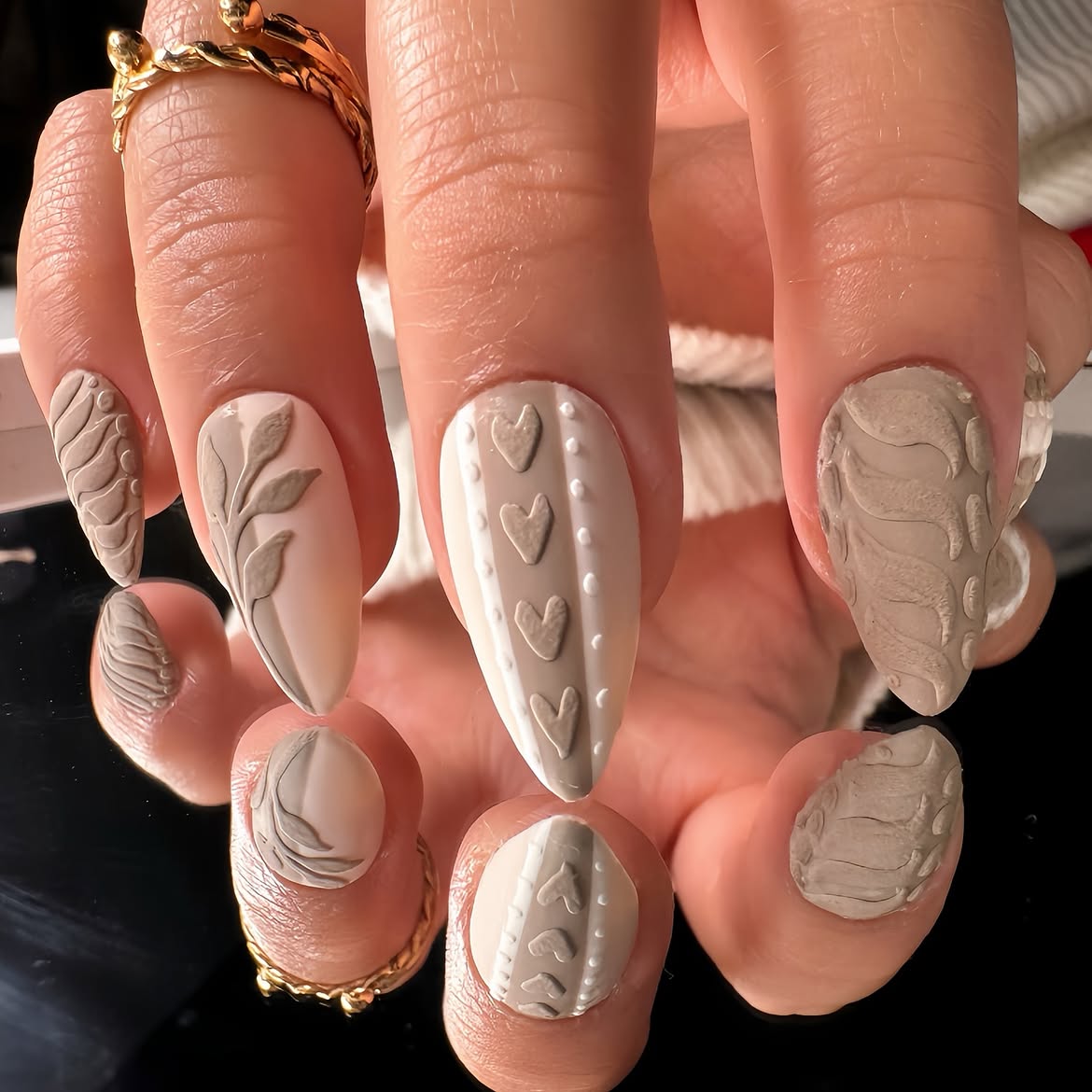 Cozy Neutral Sweater Knit Nail Art