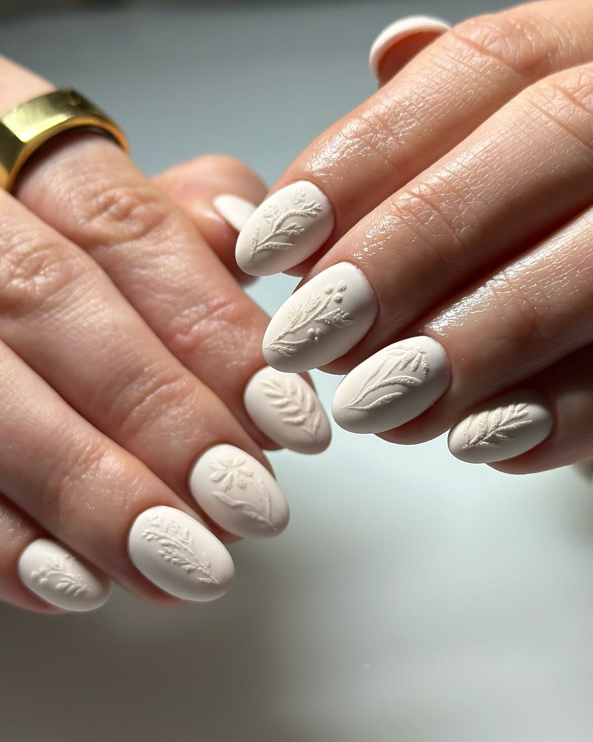 Creamy Matte Embossed Botanical Garden Nails