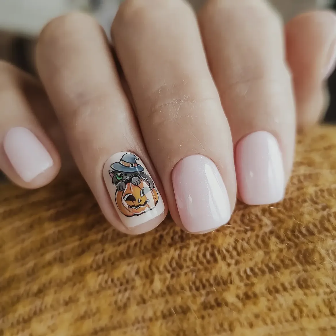Cute Black Cat Pumpkin Halloween Nail Art
