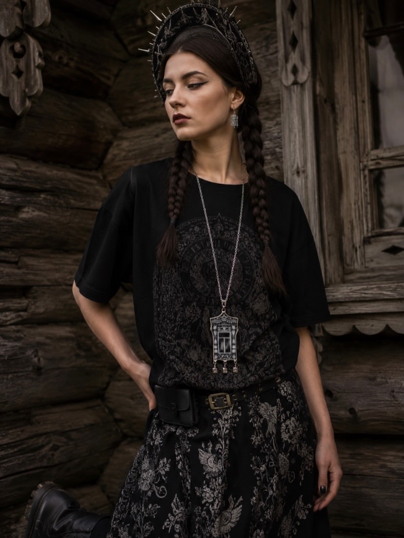 Dark Academia Witchy Crown And Black Skirt Outfit
