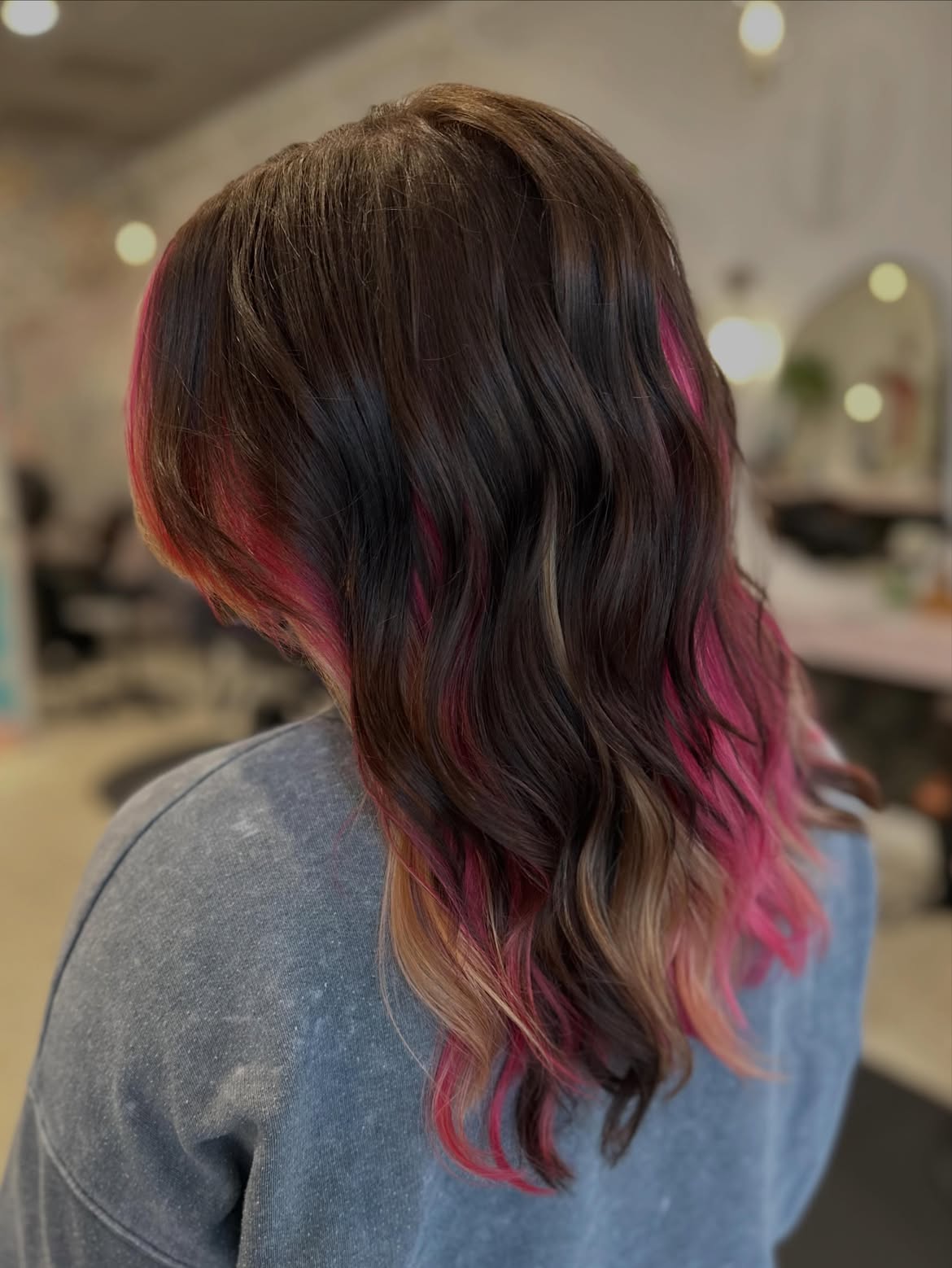 Dark Brunette With Pink Peekaboo Highlights