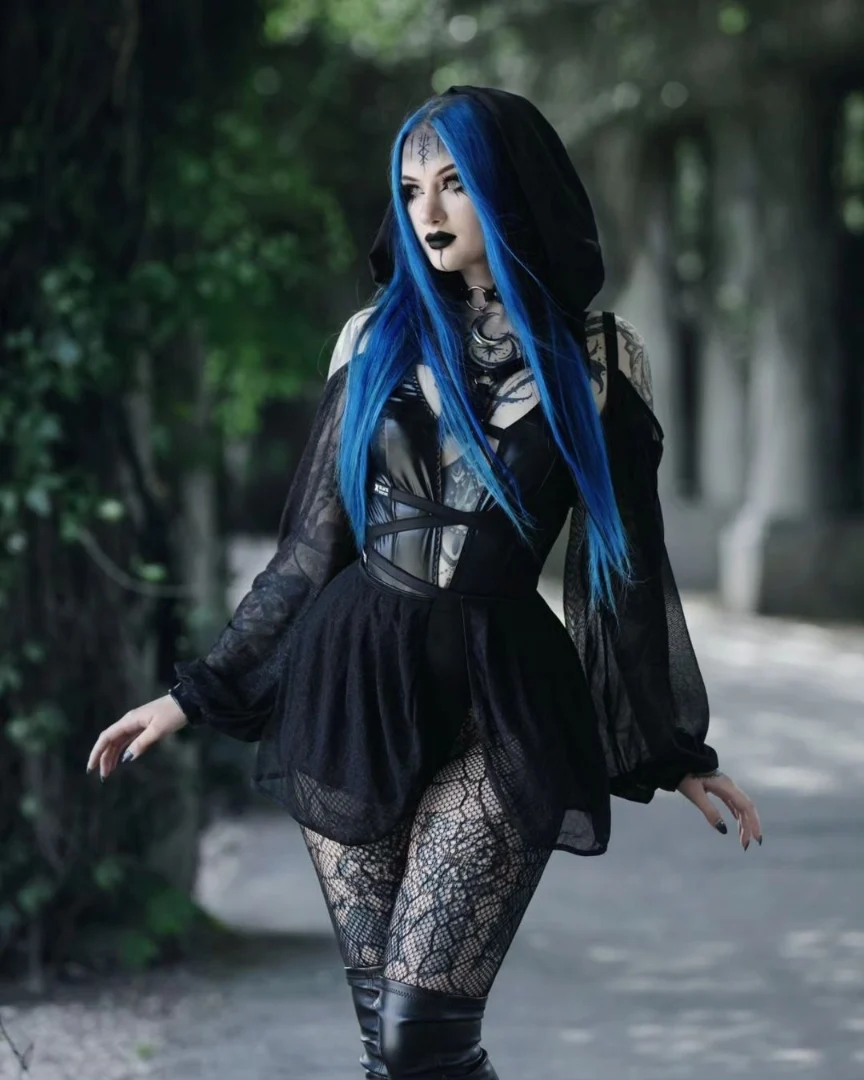 Dark Enchantress Hooded Dress With Lace Tights