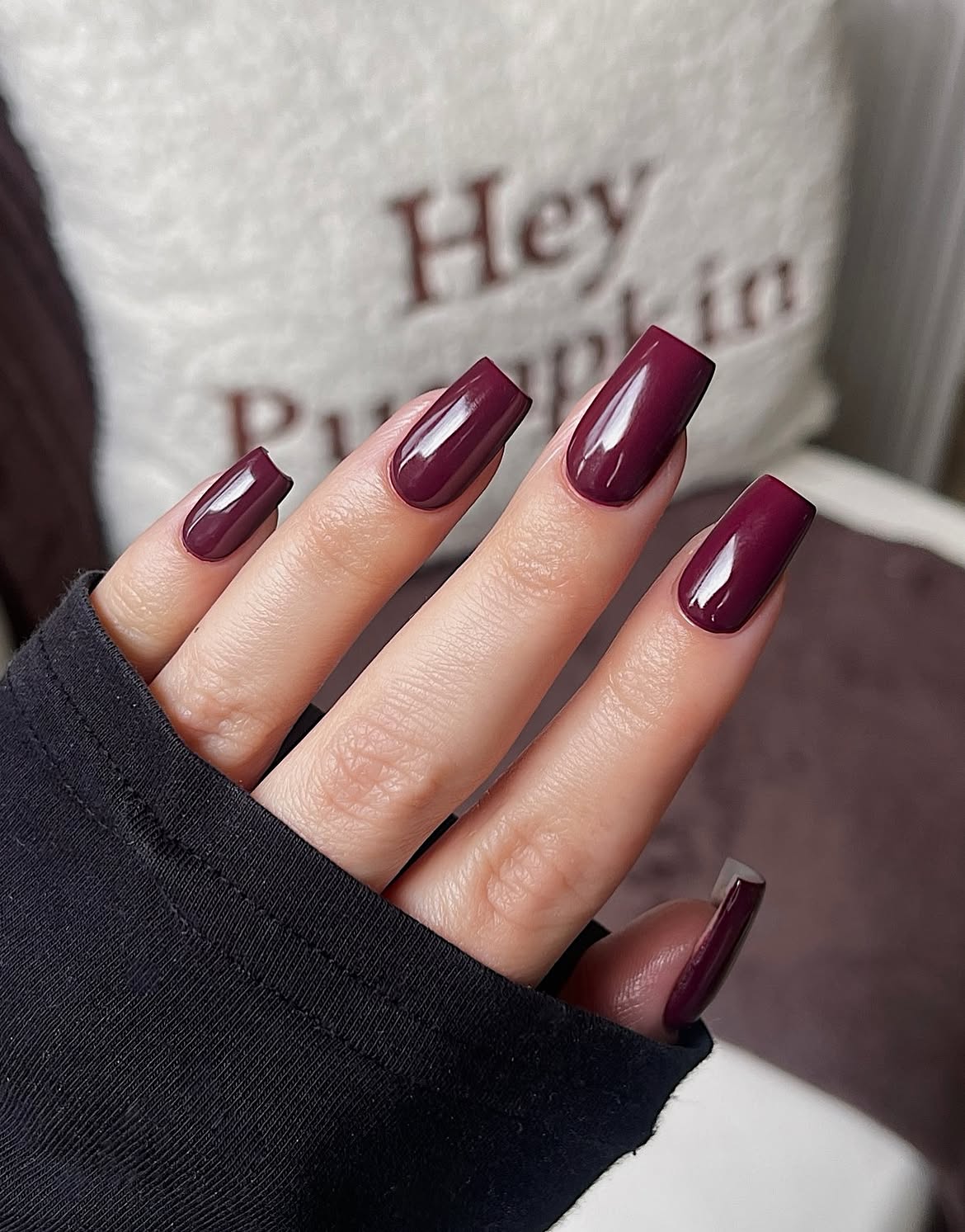 Deep Berry Glossy Square Nails