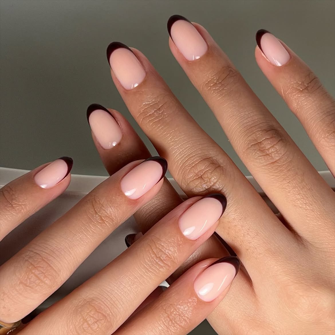 Deep Burgundy French Tip Almond Nails