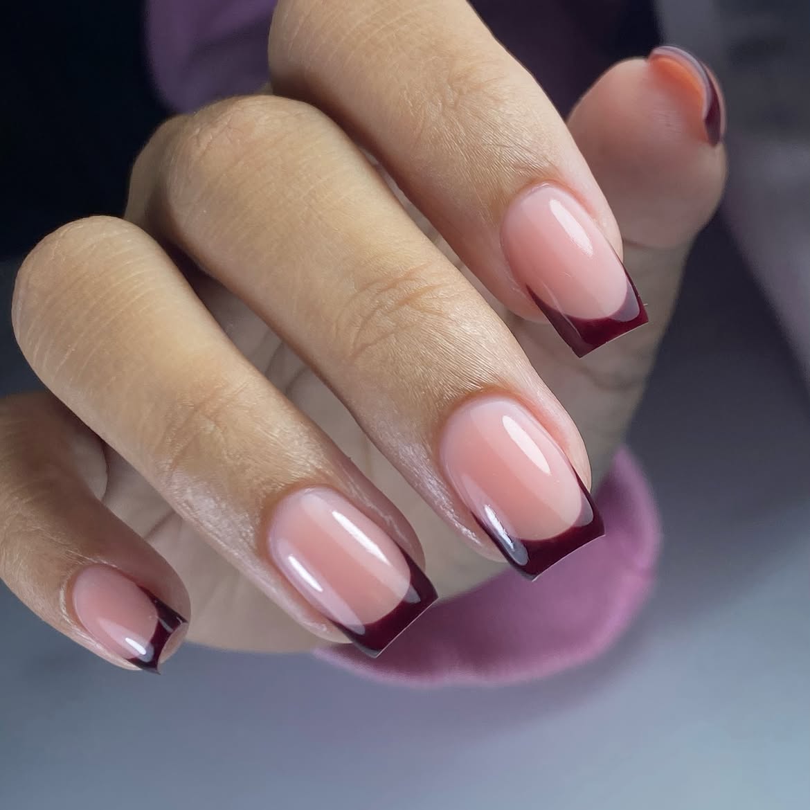 Deep Burgundy French Tip Nails