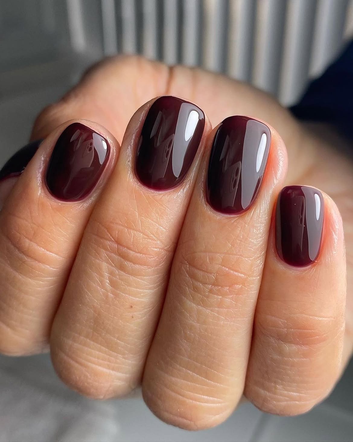 Deep Burgundy Glossy Oval Nails