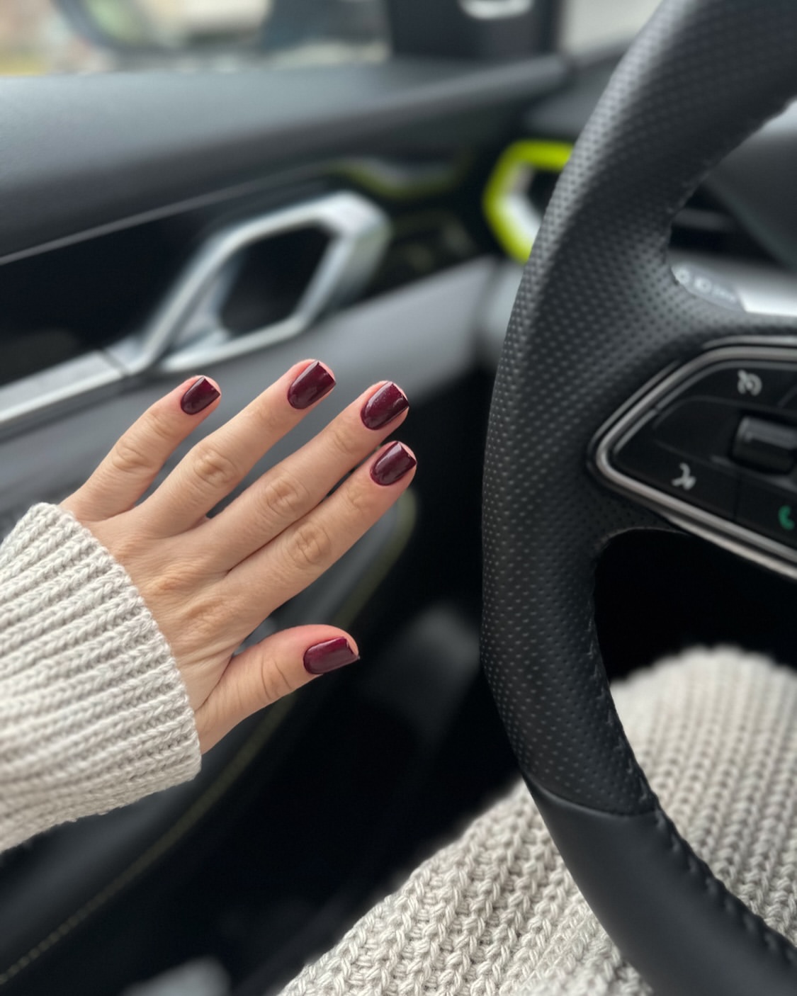 Deep Burgundy Glossy Short Square Nails