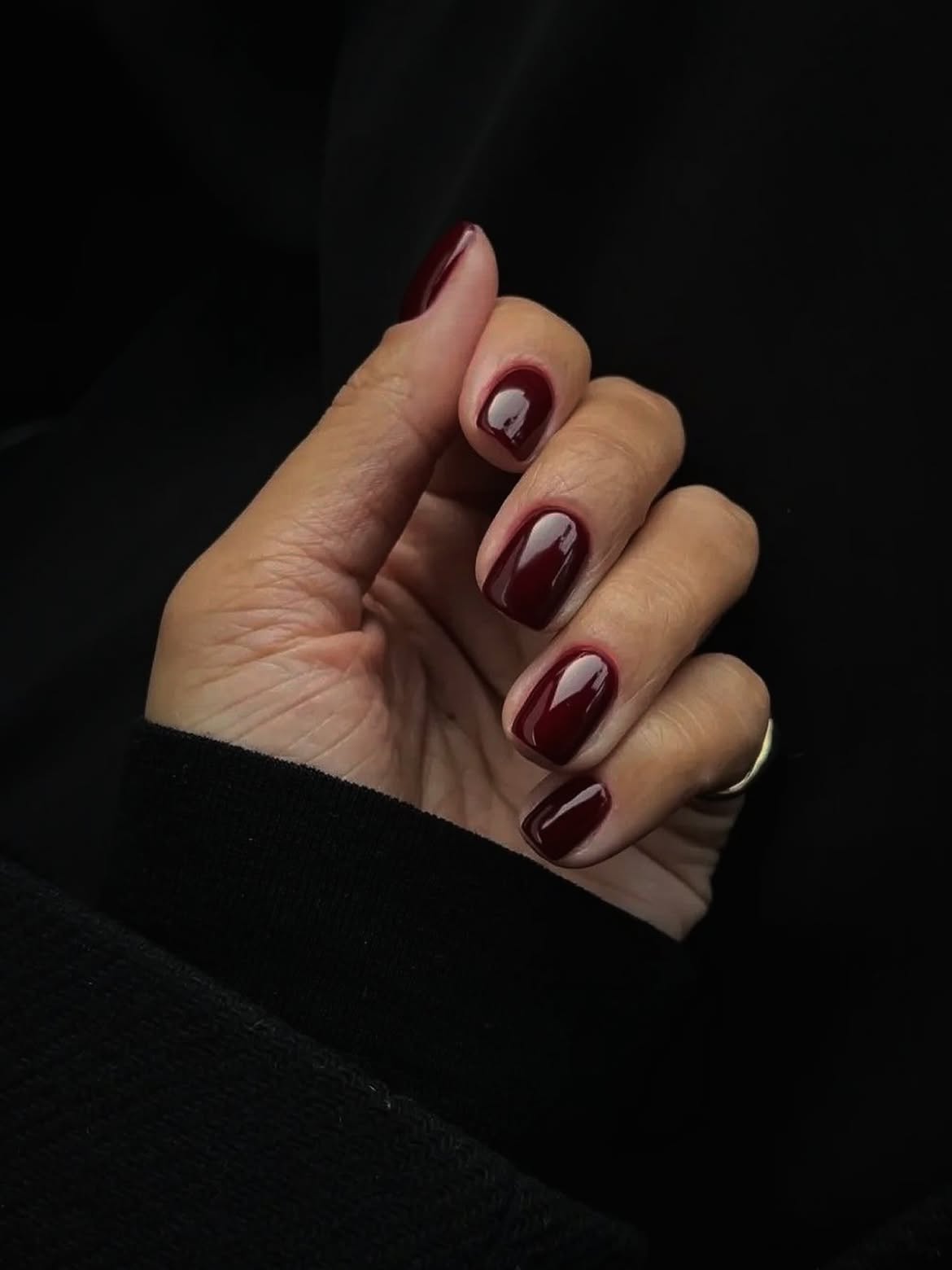 Deep Burgundy Glossy Short Squoval Nails