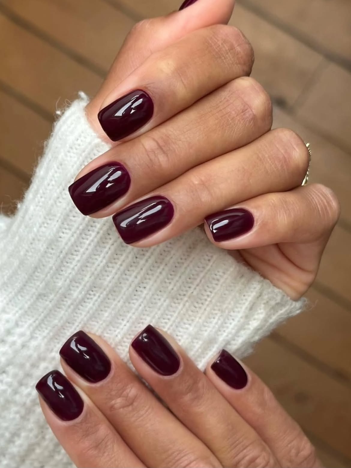 Deep Burgundy Glossy Square Nails