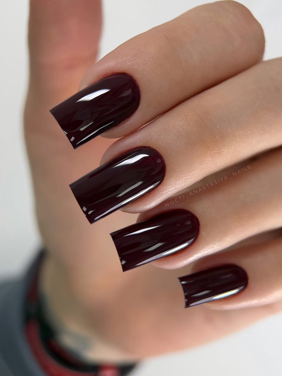 Deep Burgundy Glossy Square Nails