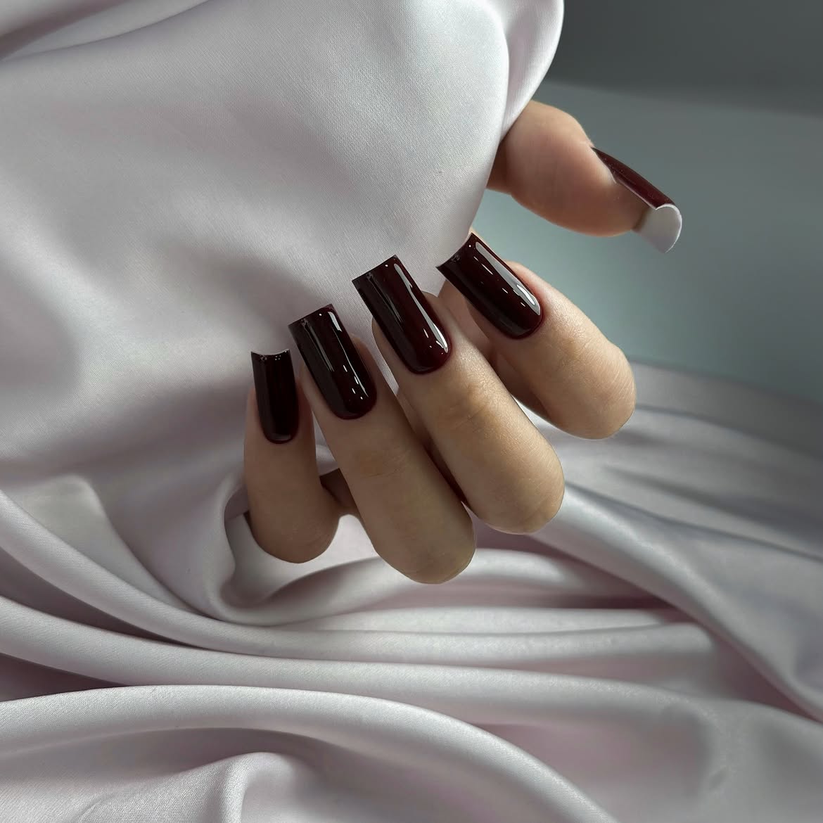 Deep Burgundy Glossy Square Nails