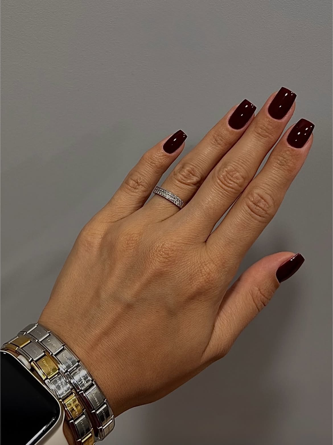 Deep Burgundy Glossy Square Nails