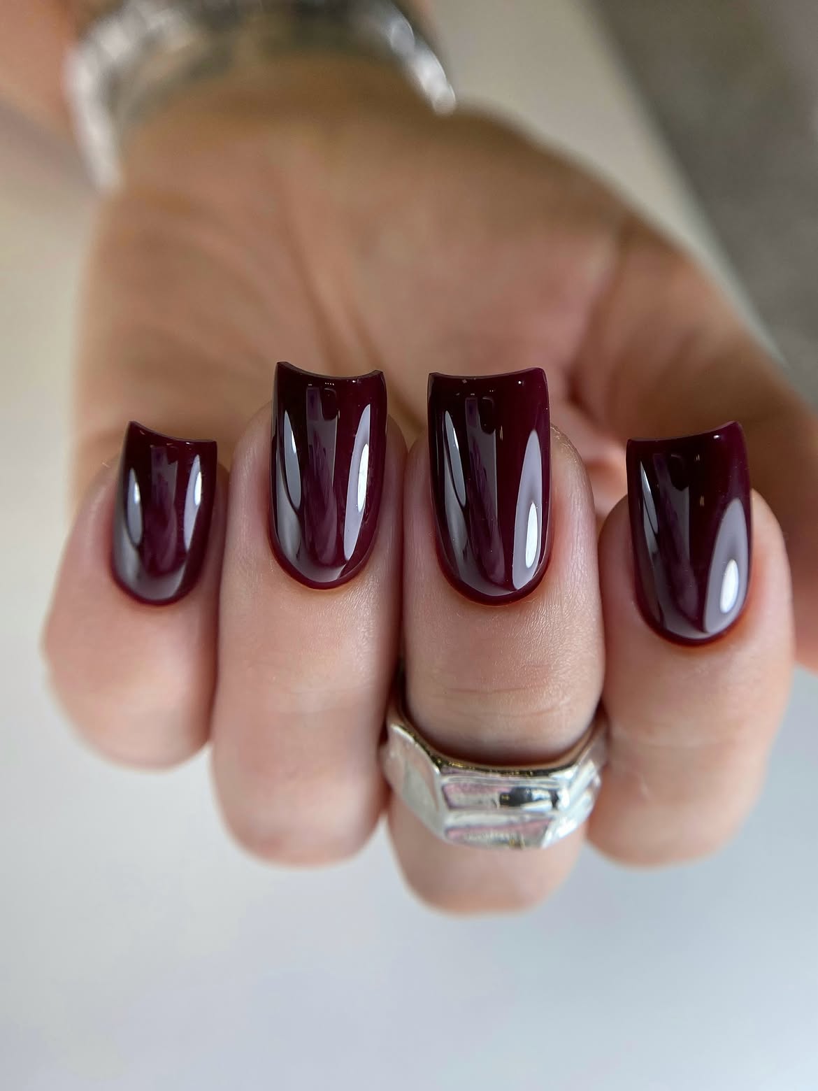 Deep Burgundy Glossy Squoval Nails