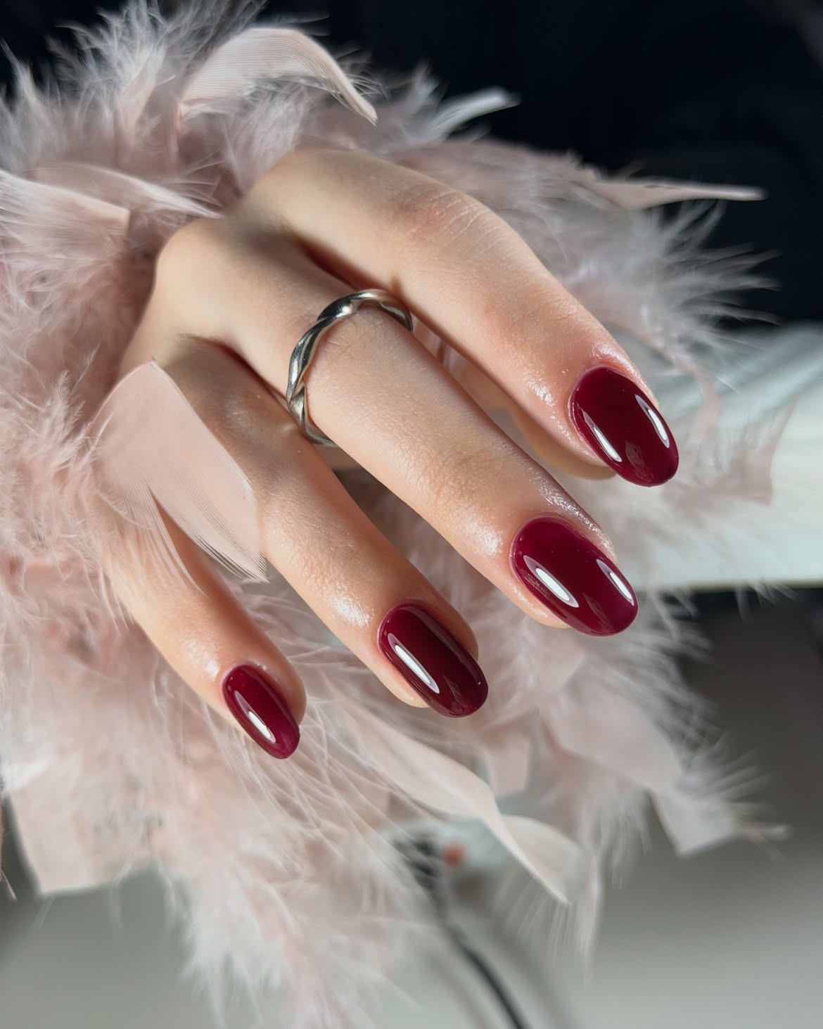 Deep Burgundy High Gloss Oval Nails
