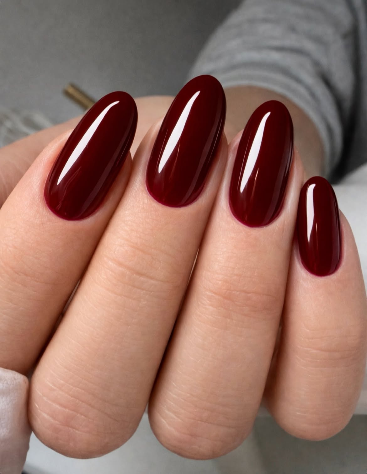 Deep Burgundy High Gloss Oval Nails