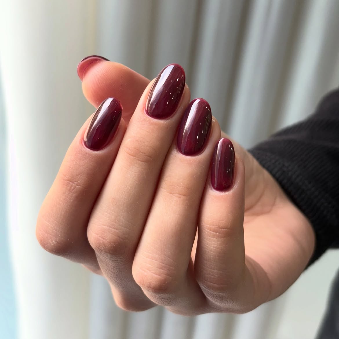 Deep Burgundy High Gloss Oval Nails
