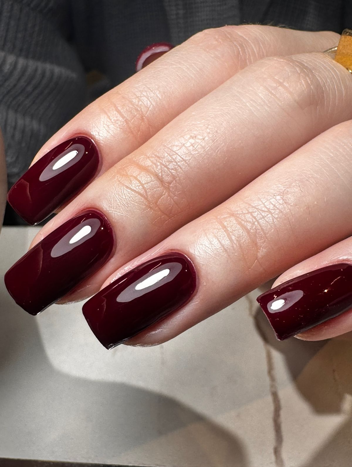 Deep Burgundy High Gloss Square Nails