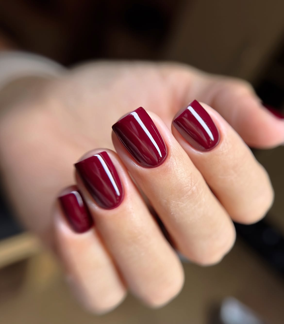 Deep Burgundy High Gloss Square Nails