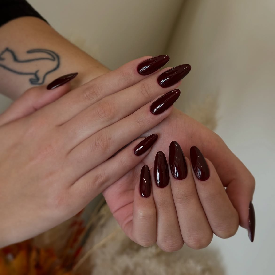Deep Burgundy High Gloss Stiletto Nails