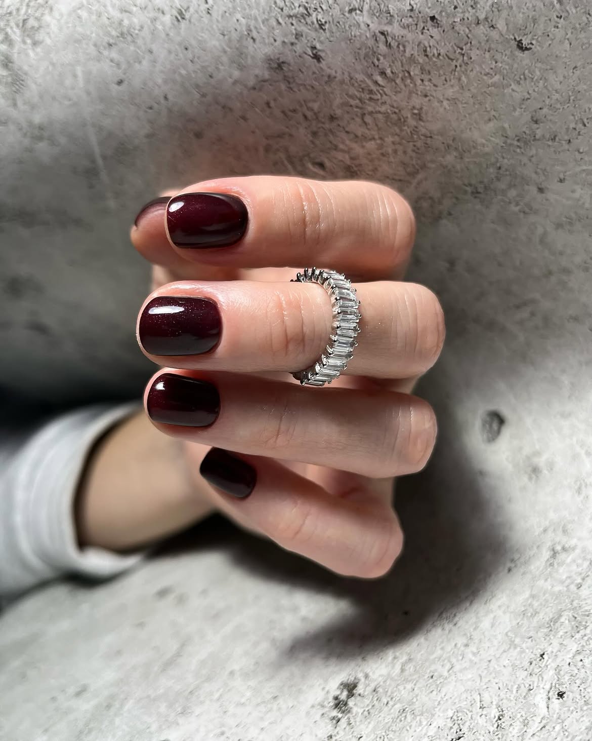 Deep Burgundy Shimmer Short Squoval Nails