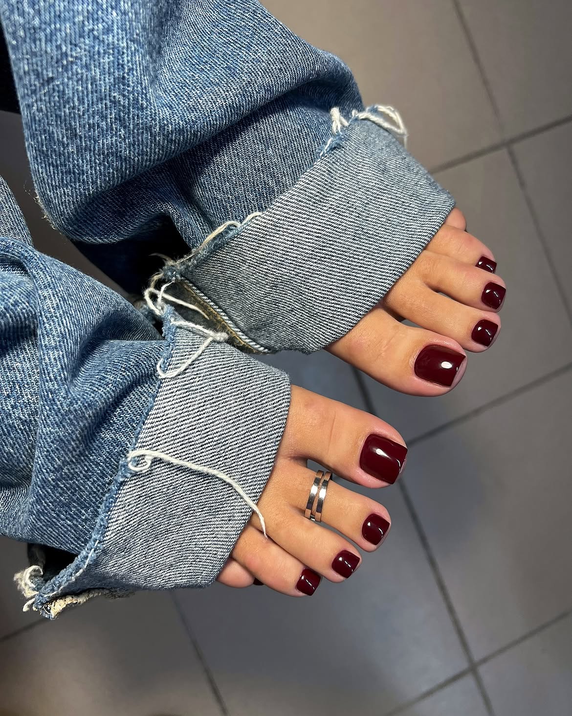 Deep Burgundy Square Toe Pedicure