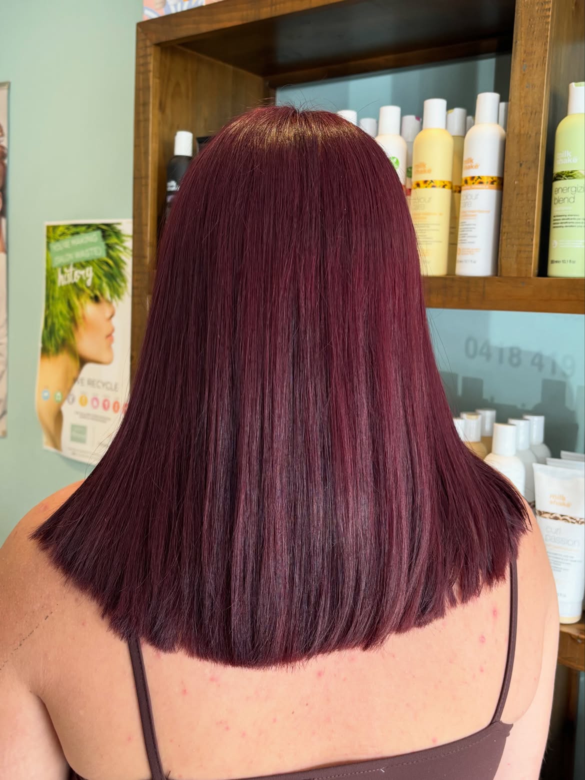 Deep Cherry Cola Blunt Bob With Glossy Finish