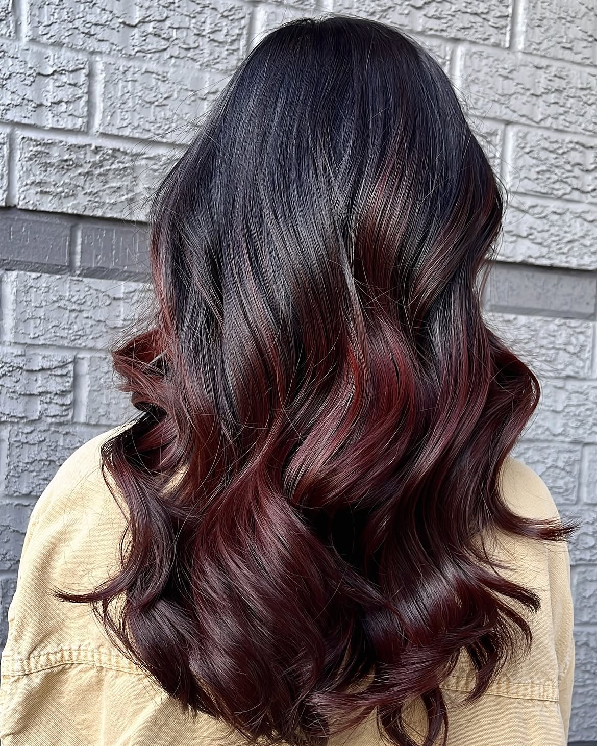 Deep Cherry Cola Ombre With Loose Waves