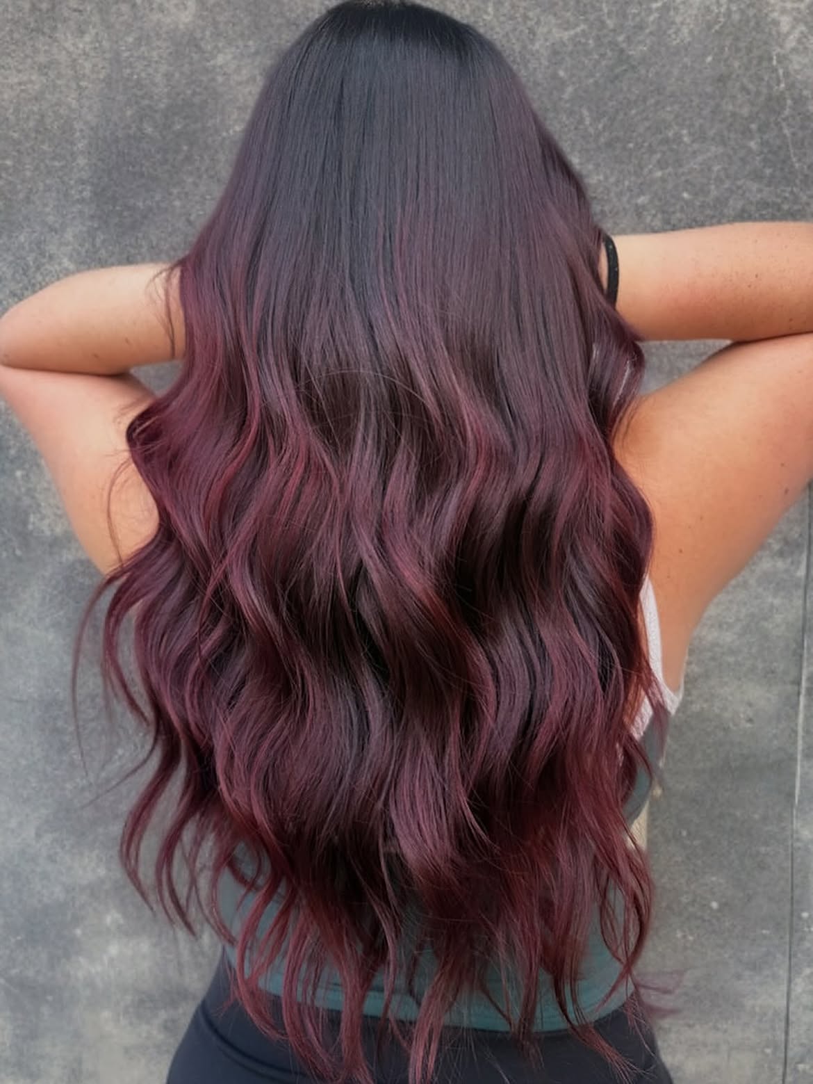 Deep Cherry Cola Ombre With Voluminous Waves
