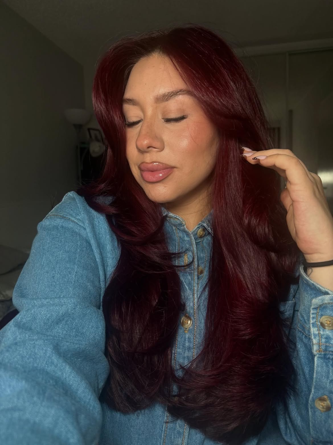 Deep Cherry Cola Waves With Face Framing Layers