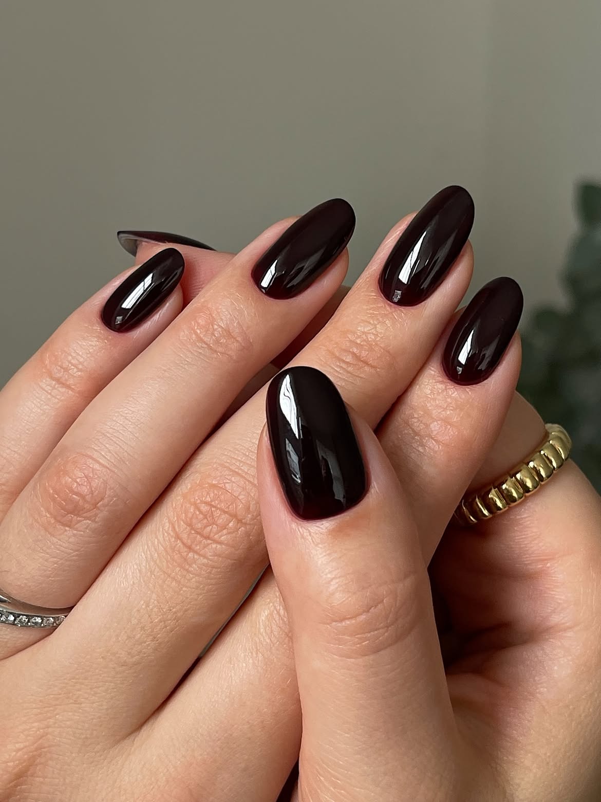 Deep Cherry Espresso High Gloss Oval Nails