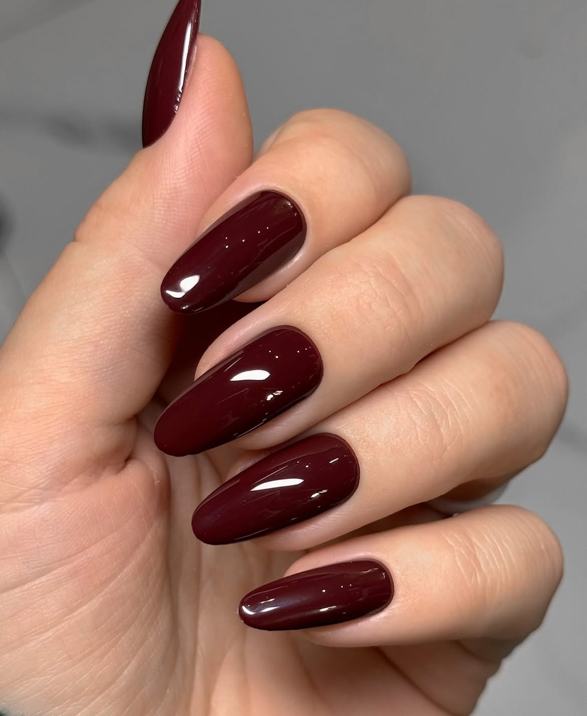 Deep Cherry Red Glossy Coffin Nails