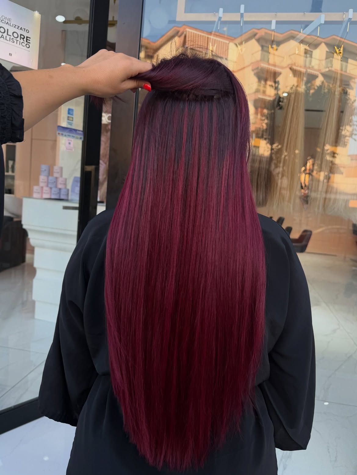 Deep Cherry Red Hair With Subtle Dark Roots