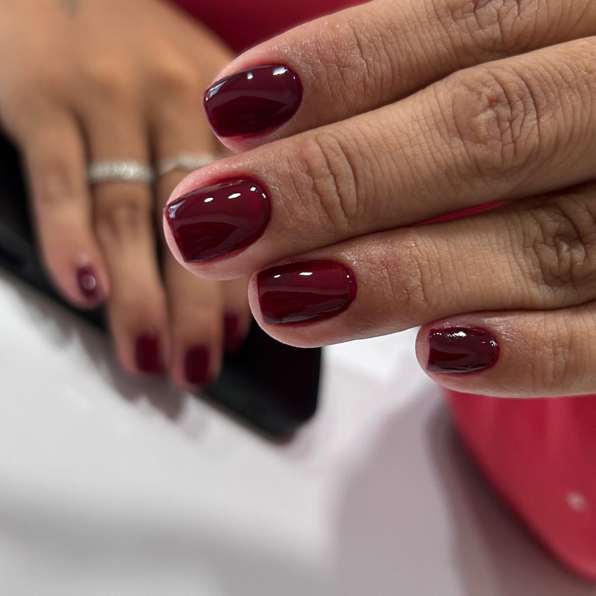 Deep Cherry Red High Gloss Square Nails