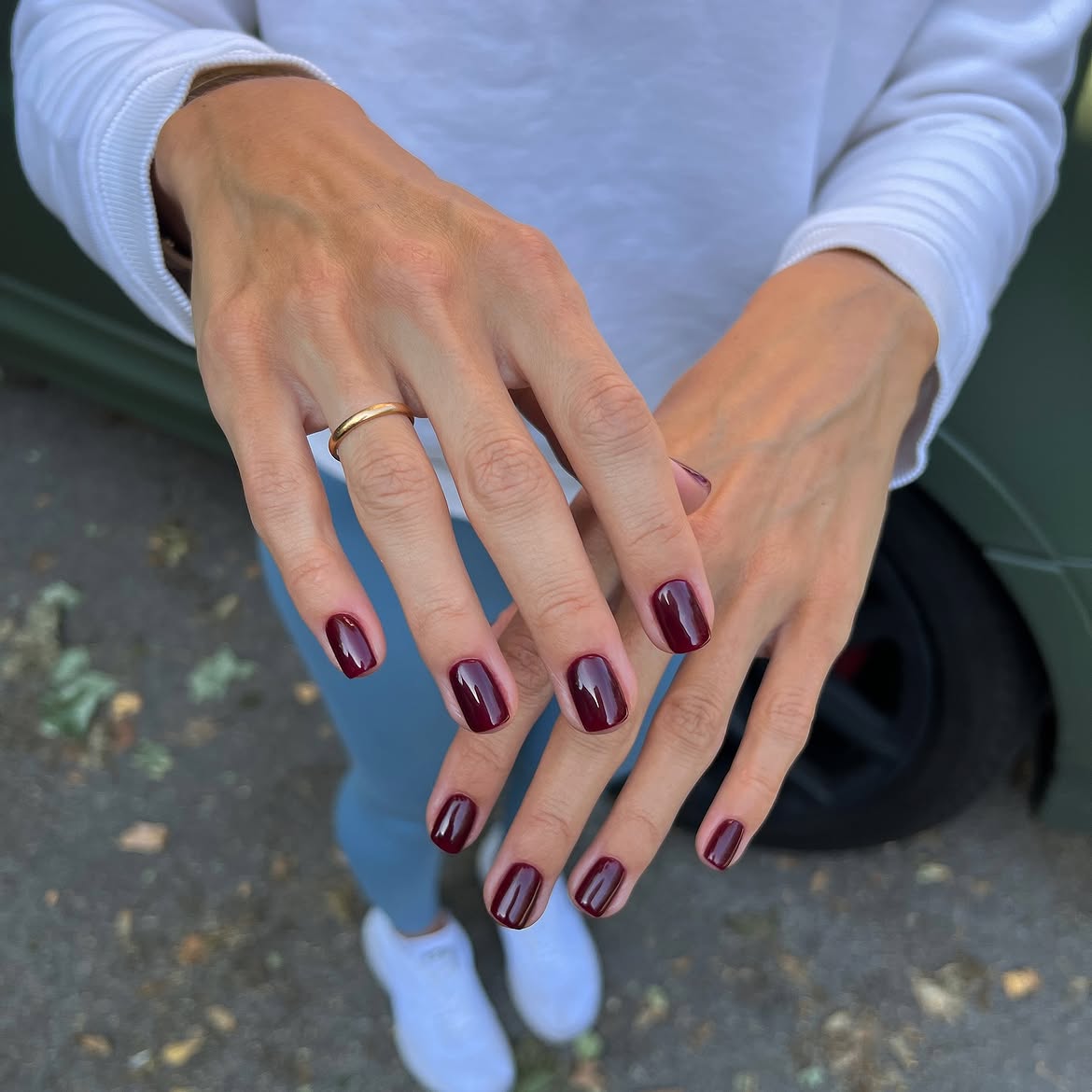 Deep Cherry Red High Gloss Square Nails