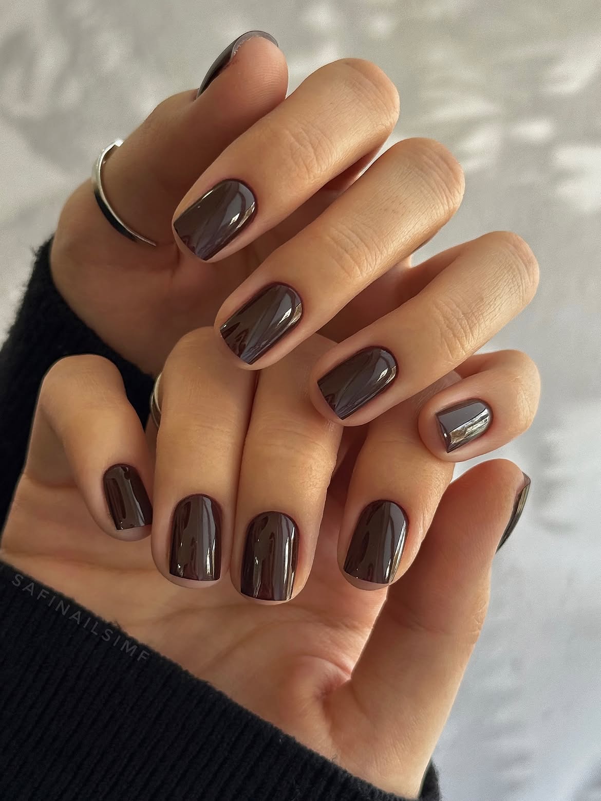 Deep Chocolate Brown Glossy Short Squoval Nails