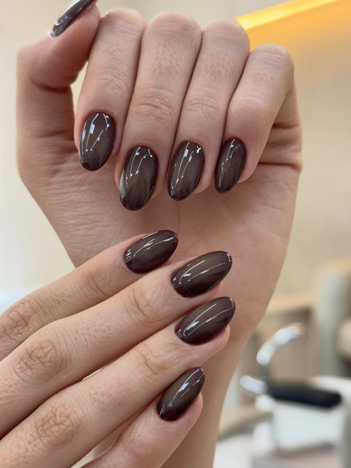 Deep Chocolate Oval Glossy Nails