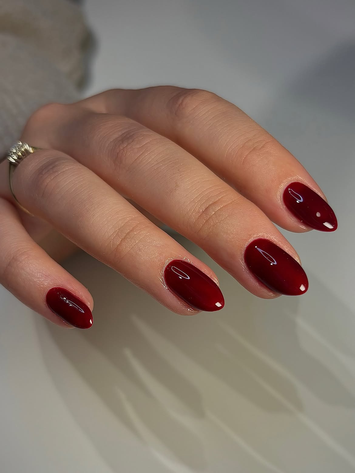 Deep Cranberry Oval Glossy Manicure